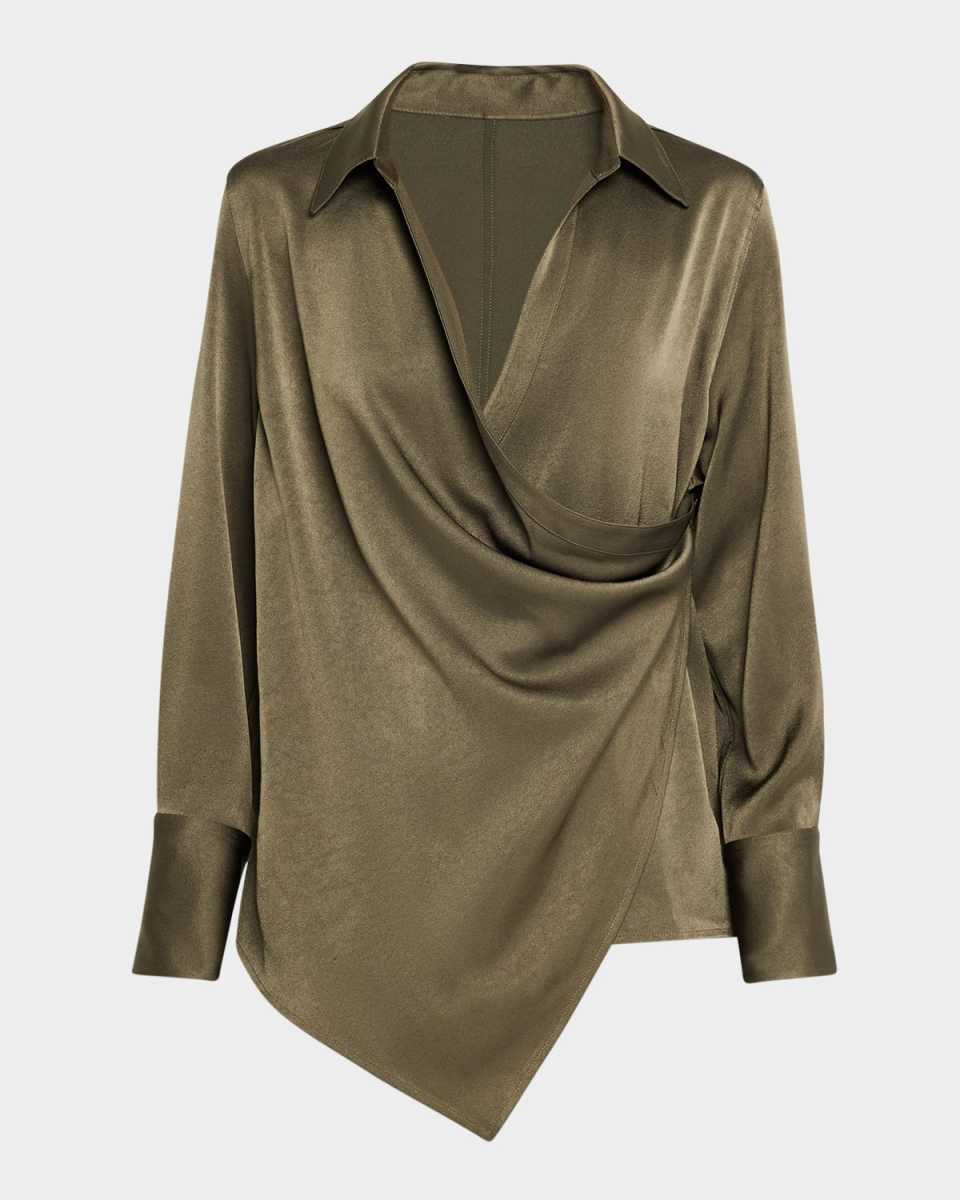 Fluid-Satin Relaxed Wrap Shirt